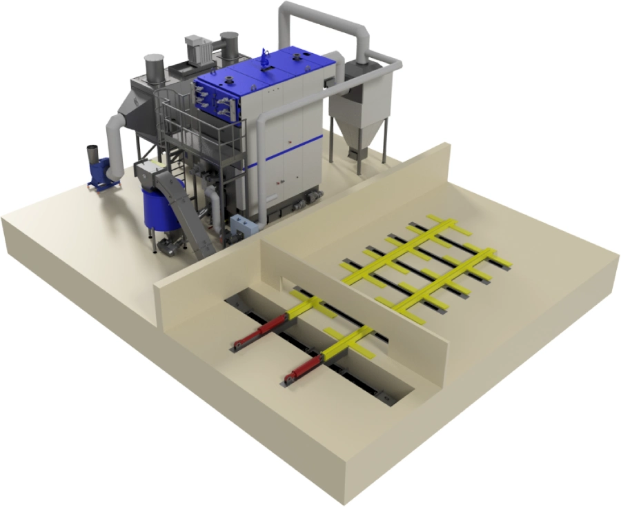 kocioł Ekomat HRTPO z magazynem biomasy oraz walcowanym zbiornikiem